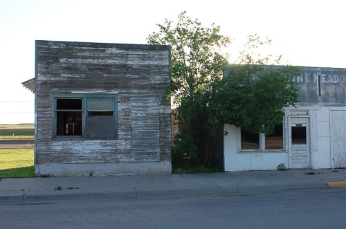 A building in downtown Glendoe, Wyoming, where we stopped for dinner. (Not at that building, of course.)