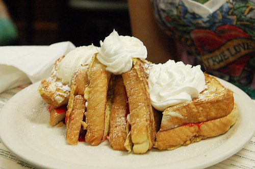 Stuffed french toast, strawberries, cream cheese, lots of goodness.