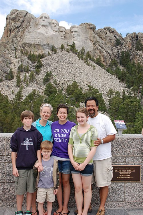 The Fam in front of "The Mount Rushmores," as Adam likes to call them.